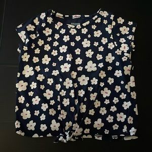 Girls T-shirt blue with white flowers